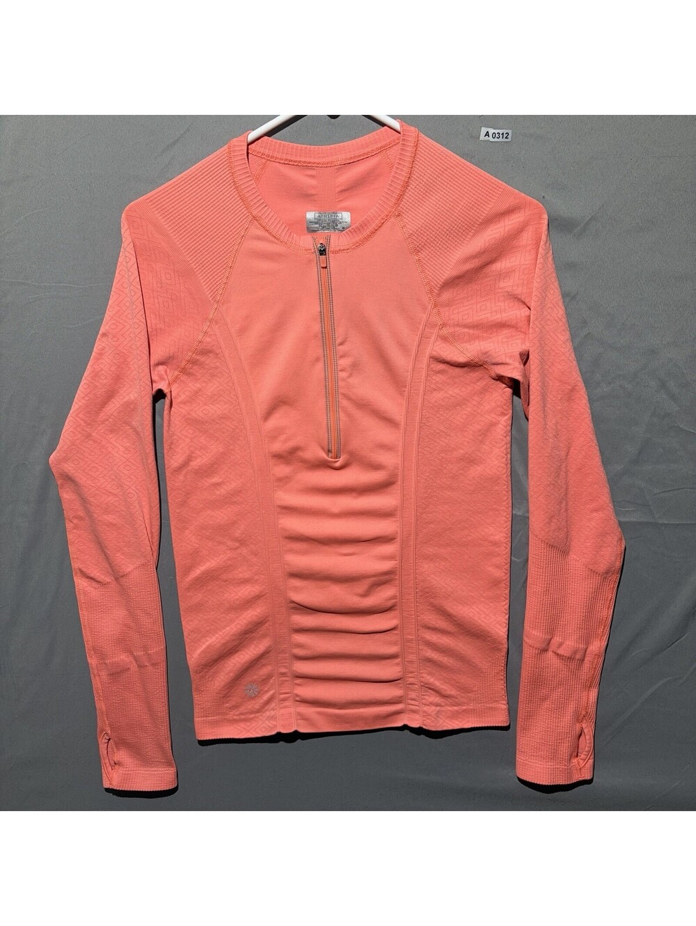 Athleta Momentum Half Zip Pullover Coral Orange Seamless Thumbhole Top Small